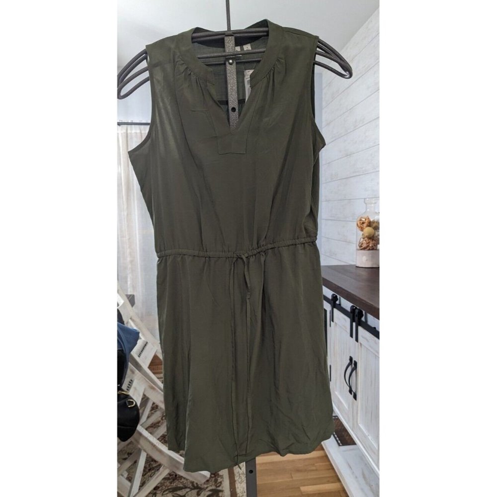 Gap Sleeveless Shirt Dress Tie At Waist Dress Army Green NWOT Size Med